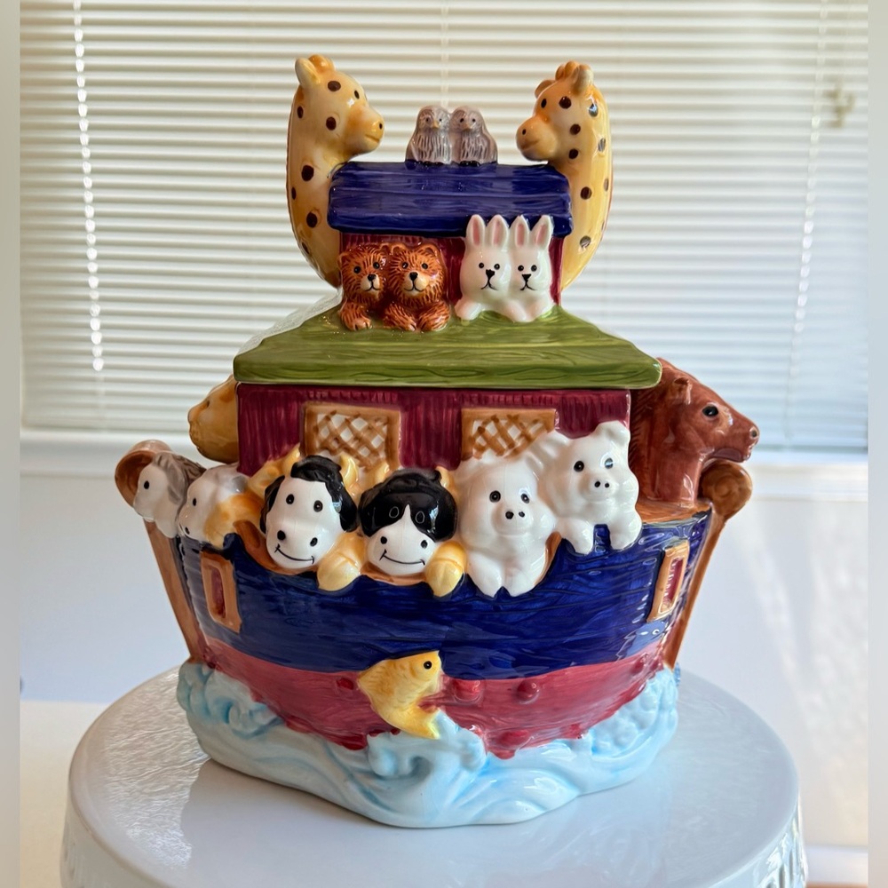 Vintage Jay Imports Colorful Noah's Ark Ceramic Cookie Jar